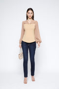 SAMMYUKK Pleated Chiffon Front Cut-out Top - Sunset Gold