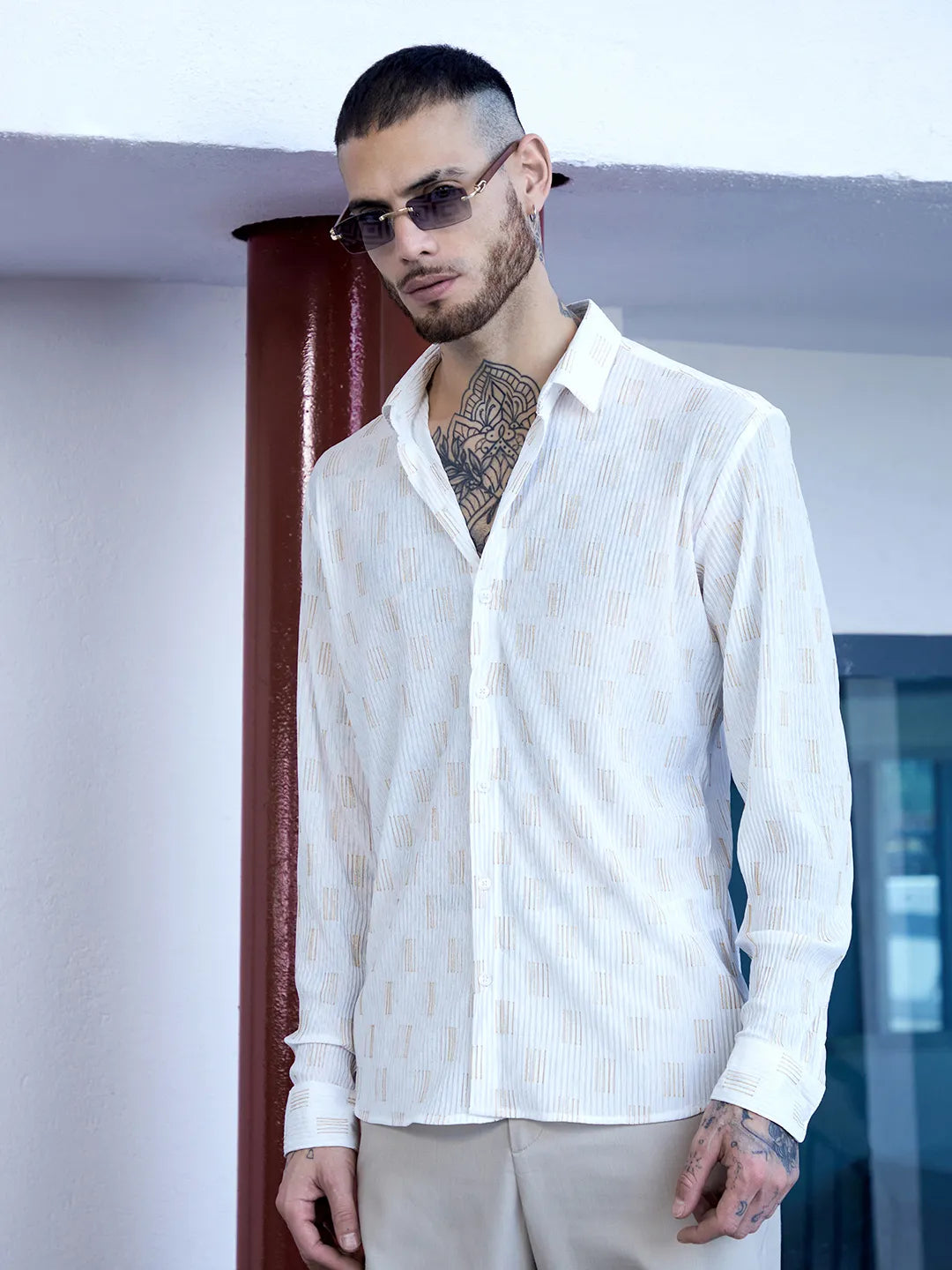 Campus Sutra Foil-Pleated Shirt