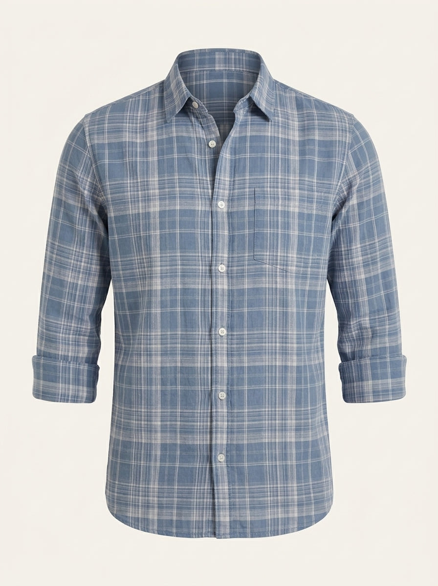 Slim Fit Ceckered Full Sleeve Shirt | Blue