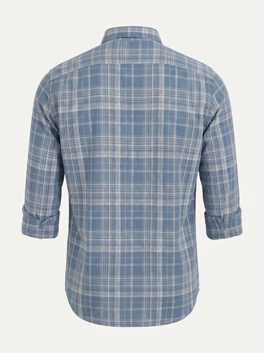 Slim Fit Ceckered Full Sleeve Shirt | Blue