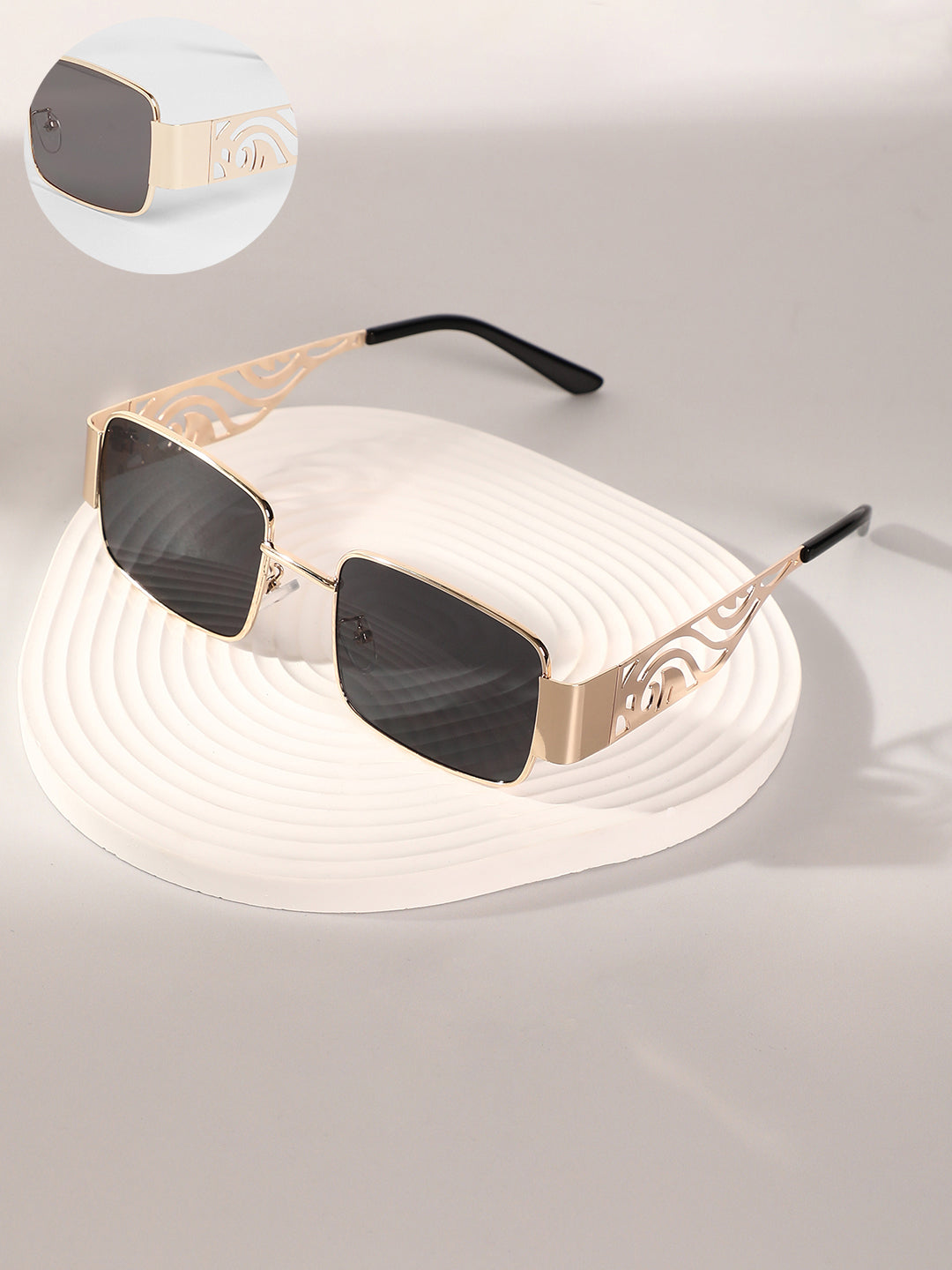The Swirl Rectangular Sunglasses - Midnight Black
