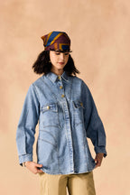 SAMMYUKK Oversized Stone Washed Denim Button-up Shirt - STONEWASHED DENIM