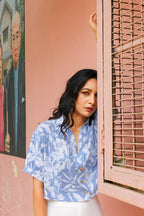 ShopKapaas Sky Blue Floral Linen Crop Top