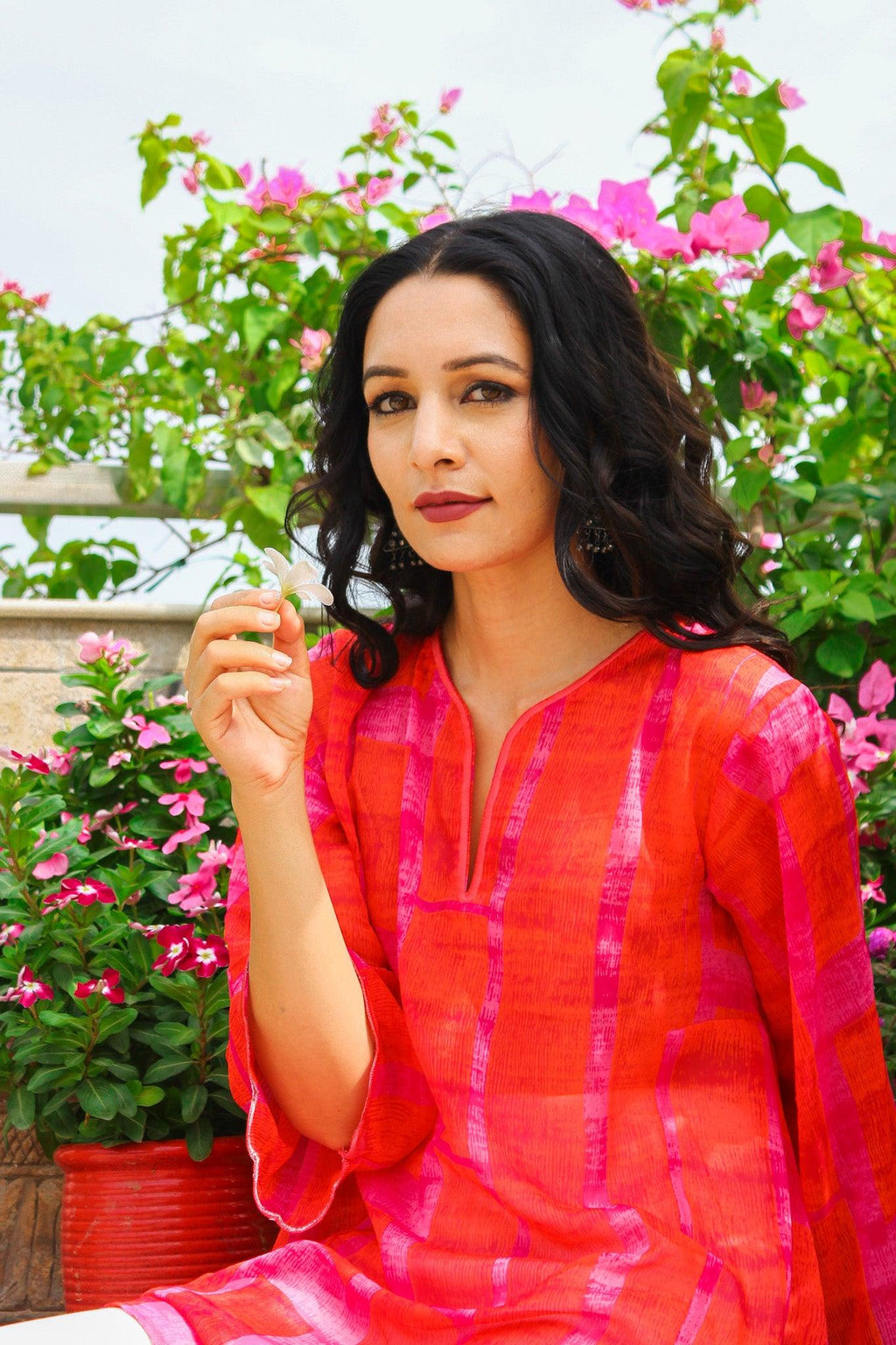 ShopKapaas Gerua Chiffon Kurta