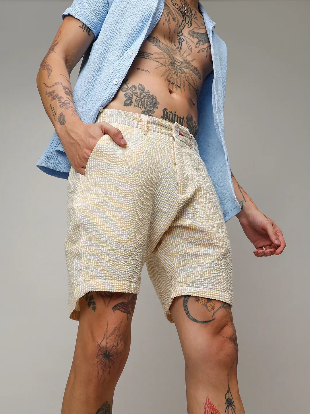 Campus Sutra Seersucker Stripe Shorts