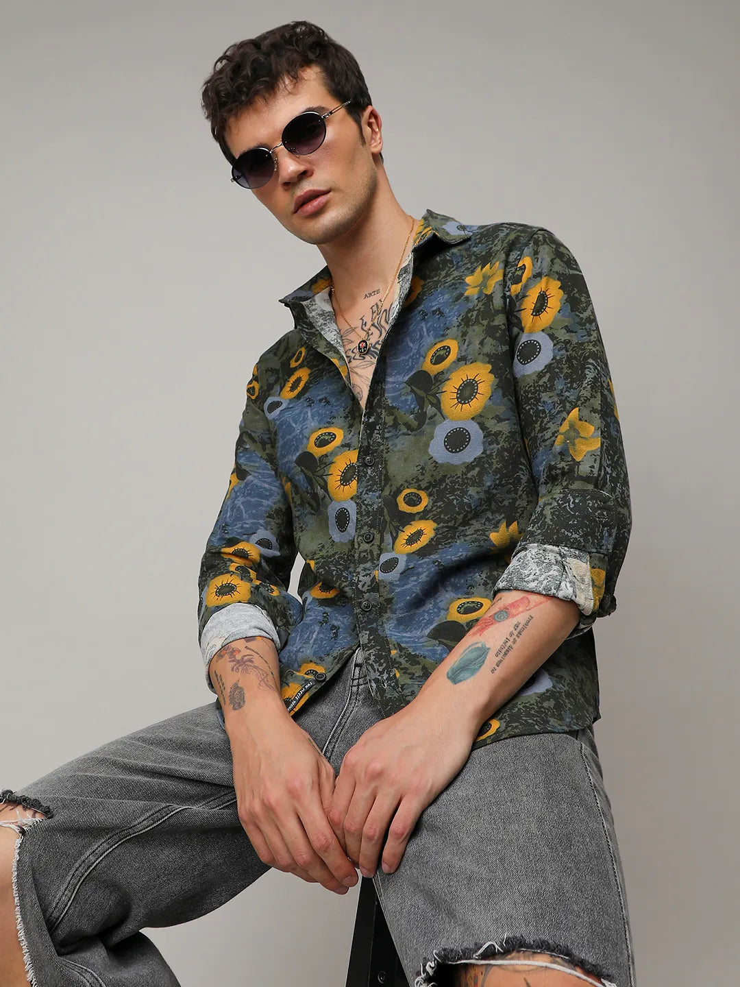 Campus Sutra Botanical Abstract Shirt