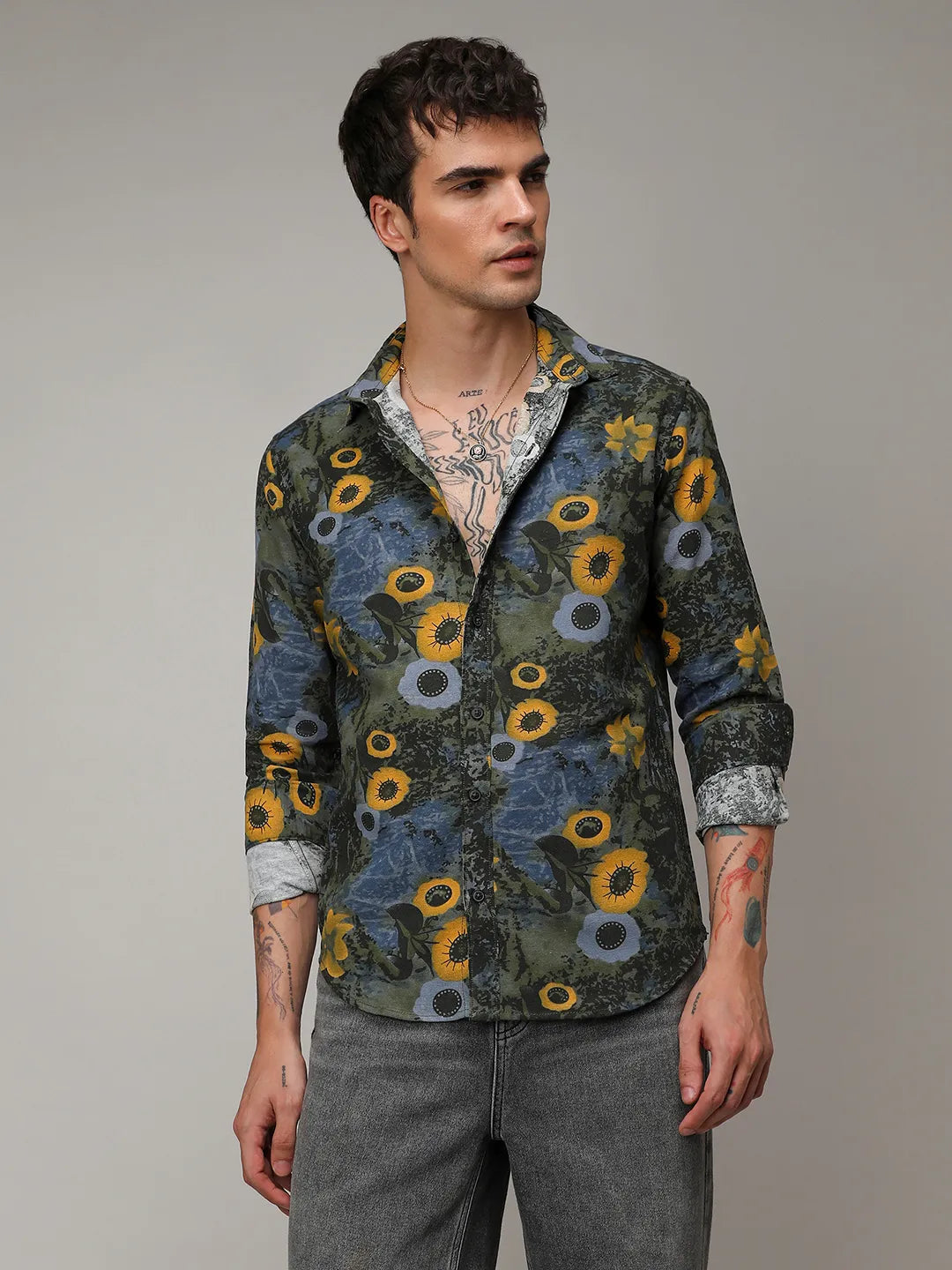 Campus Sutra Botanical Abstract Shirt