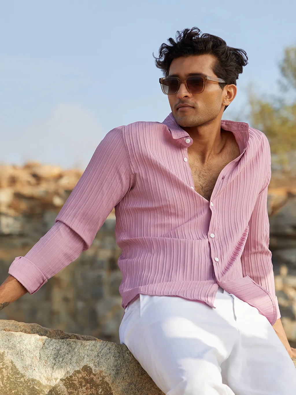 Campus Sutra Self-Design Striped Shirt