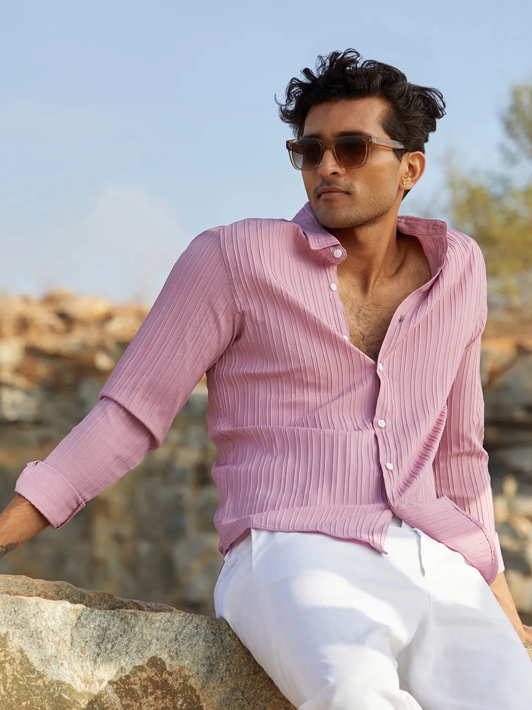 Campus Sutra Self-Design Striped Shirt