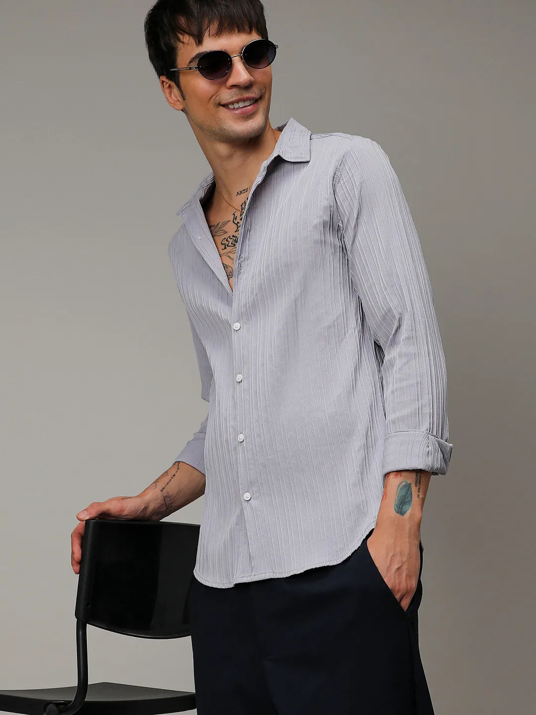 Campus Sutra Self-Design Striped Shirt