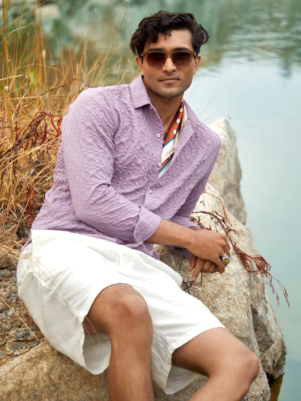 Campus Sutra Embossed Geometric Shirt