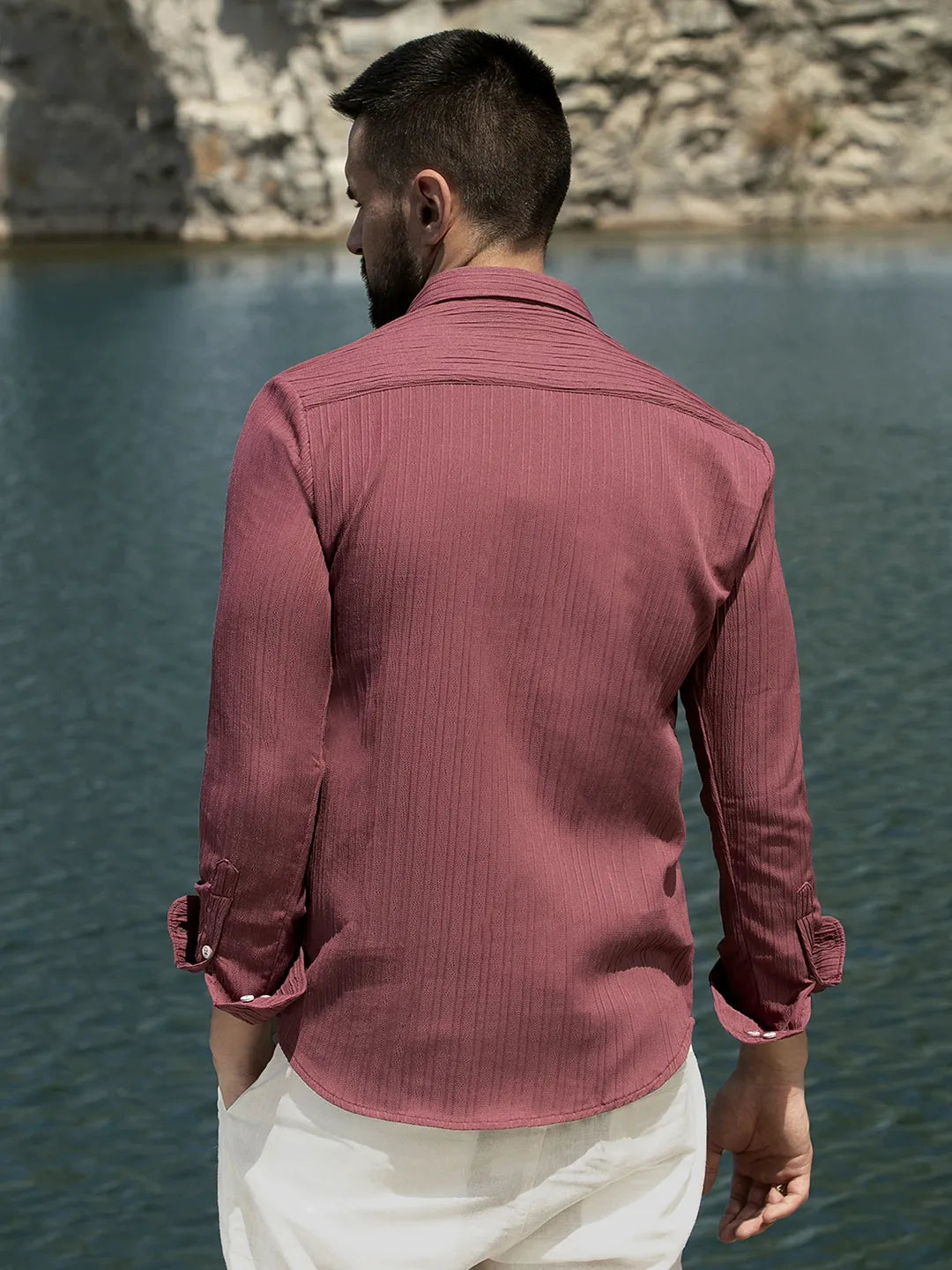 Campus Sutra Self-Design Striped Shirt