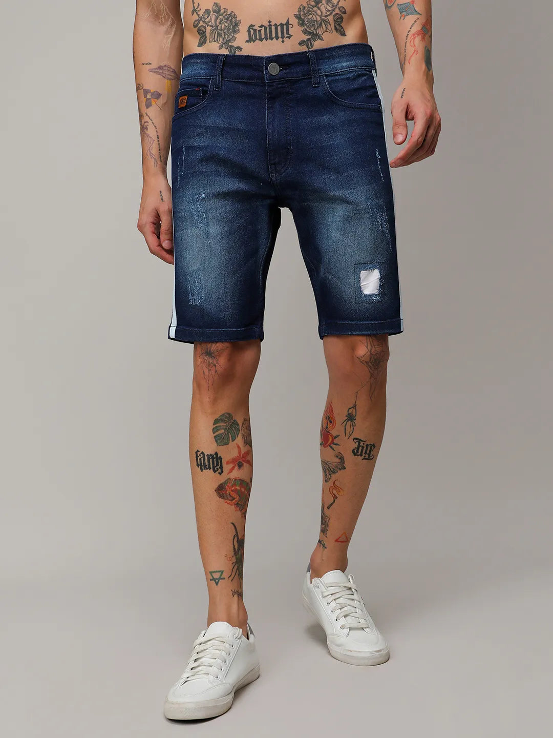 Campus Sutra Heavy Distressed Denim Shorts