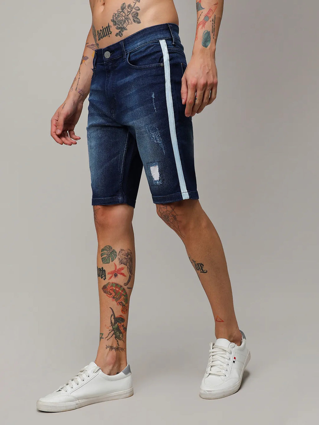 Campus Sutra Heavy Distressed Denim Shorts