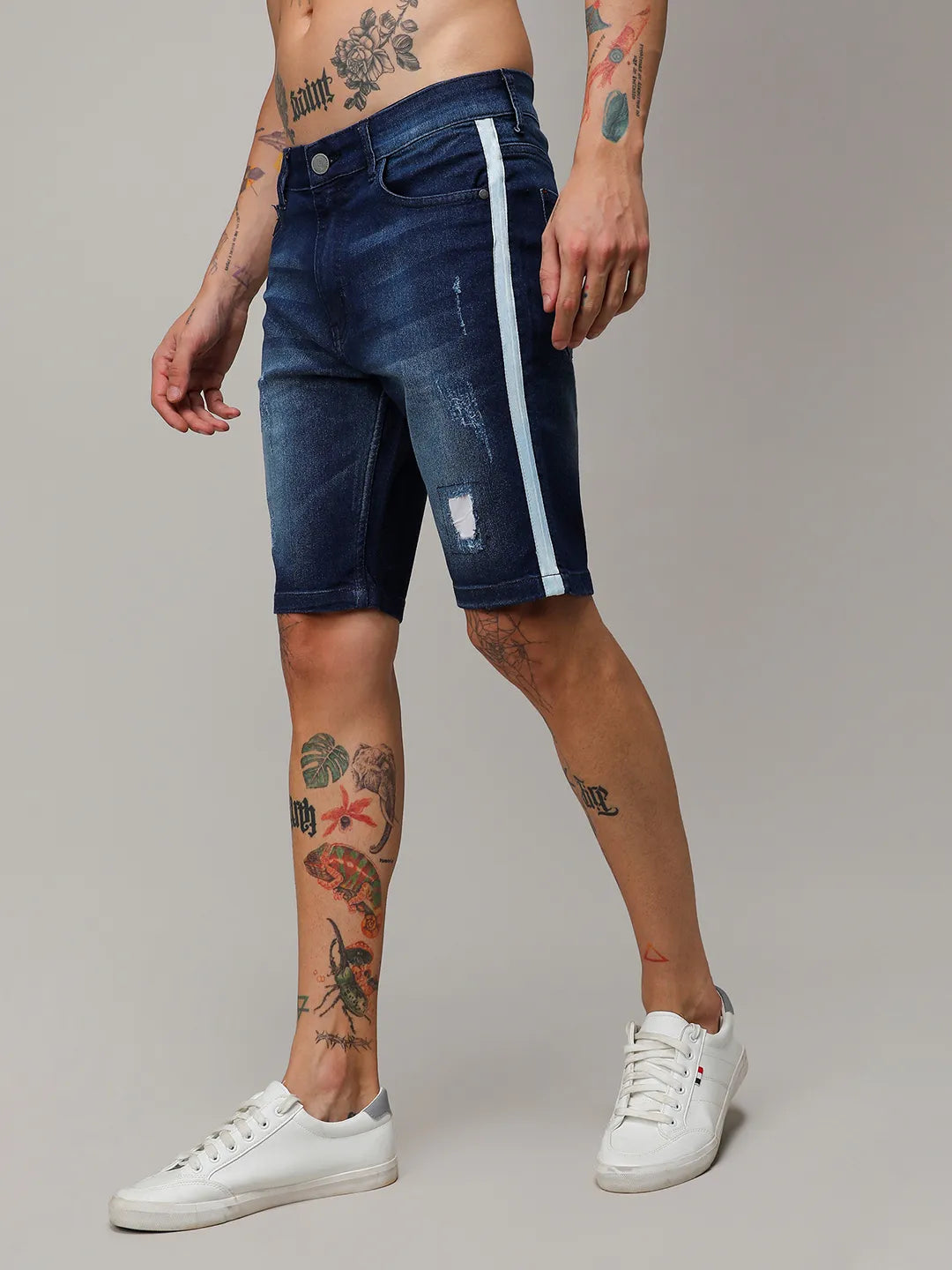 Campus Sutra Heavy Distressed Denim Shorts