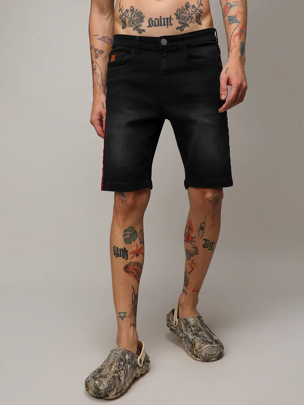 Campus Sutra Contrast Side-Striped Denim Shorts