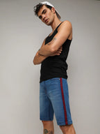 Campus Sutra Side-Striped Denim Shorts