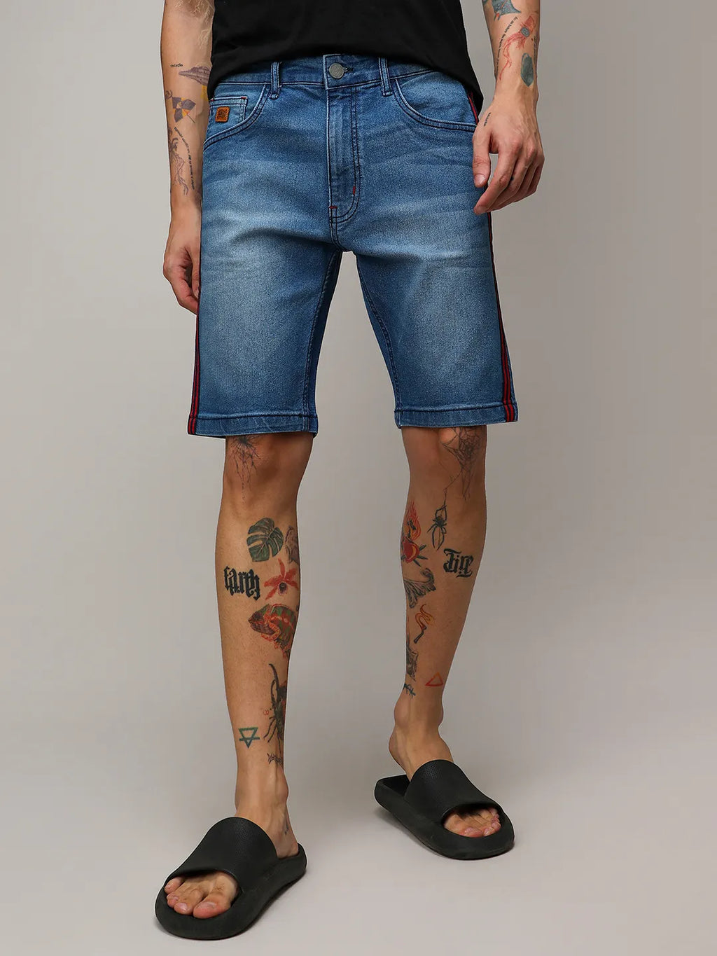 Campus Sutra Side-Striped Denim Shorts