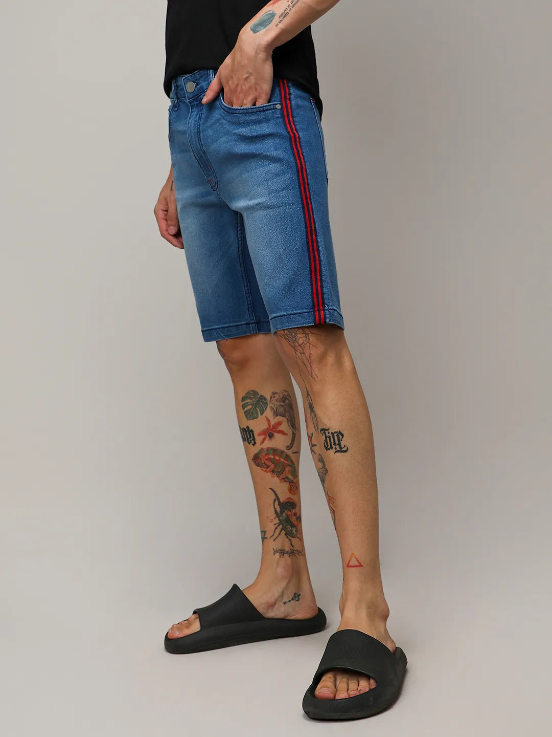 Campus Sutra Side-Striped Denim Shorts