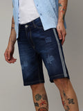 Campus Sutra Pencil Side-Striped Denim Shorts