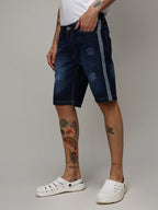 Campus Sutra Pencil Side-Striped Denim Shorts