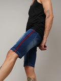 Campus Sutra Pencil Side-Striped Denim Shorts