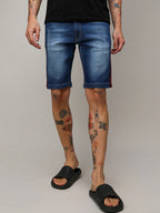 Campus Sutra Pencil Side-Striped Denim Shorts