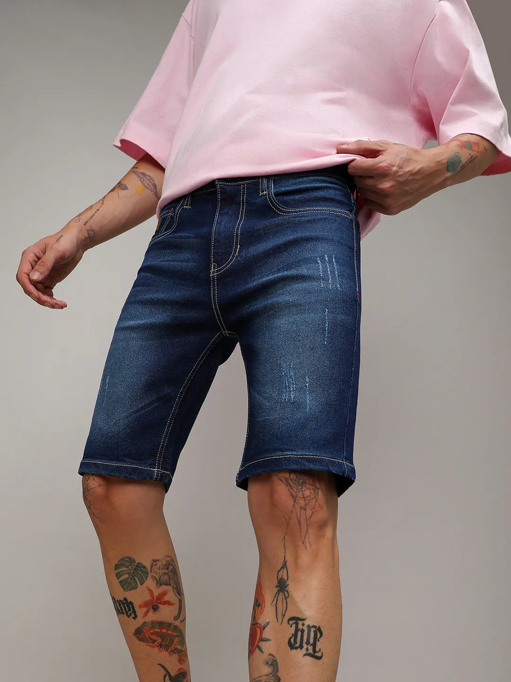 Campus Sutra Minimal Distressed Denim Shorts