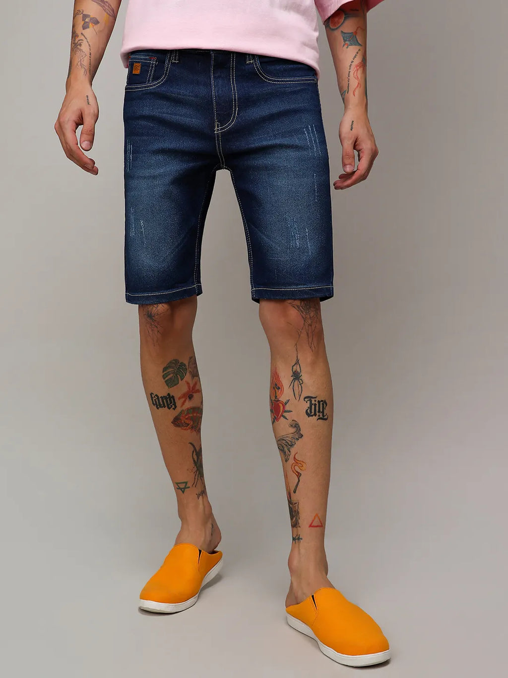 Campus Sutra Minimal Distressed Denim Shorts