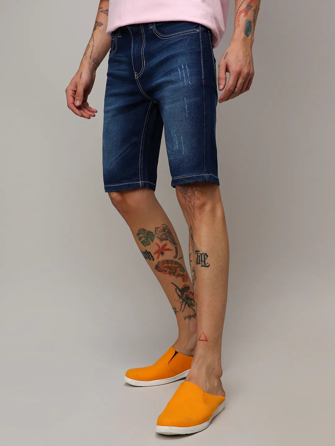 Campus Sutra Minimal Distressed Denim Shorts