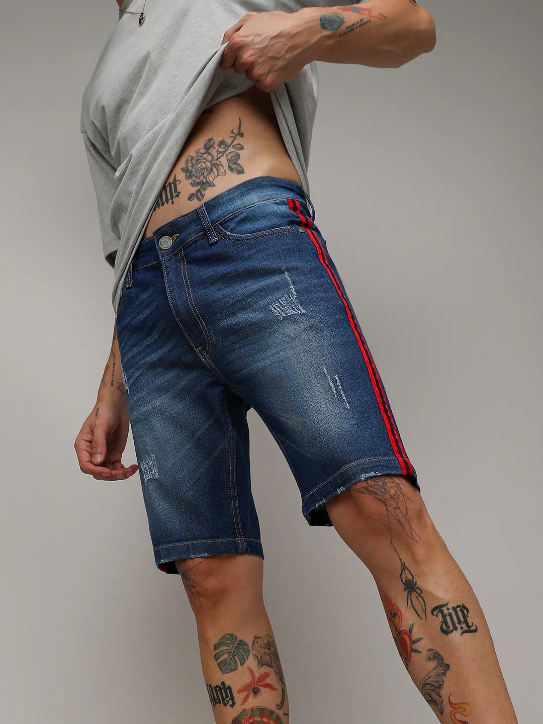 Campus Sutra Contrast Side-Striped Denim Shorts