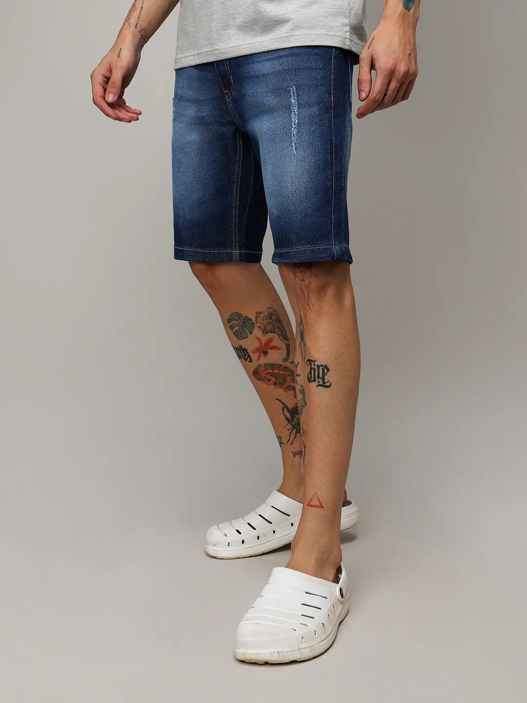 Campus Sutra Light-Distressed Denim Shorts