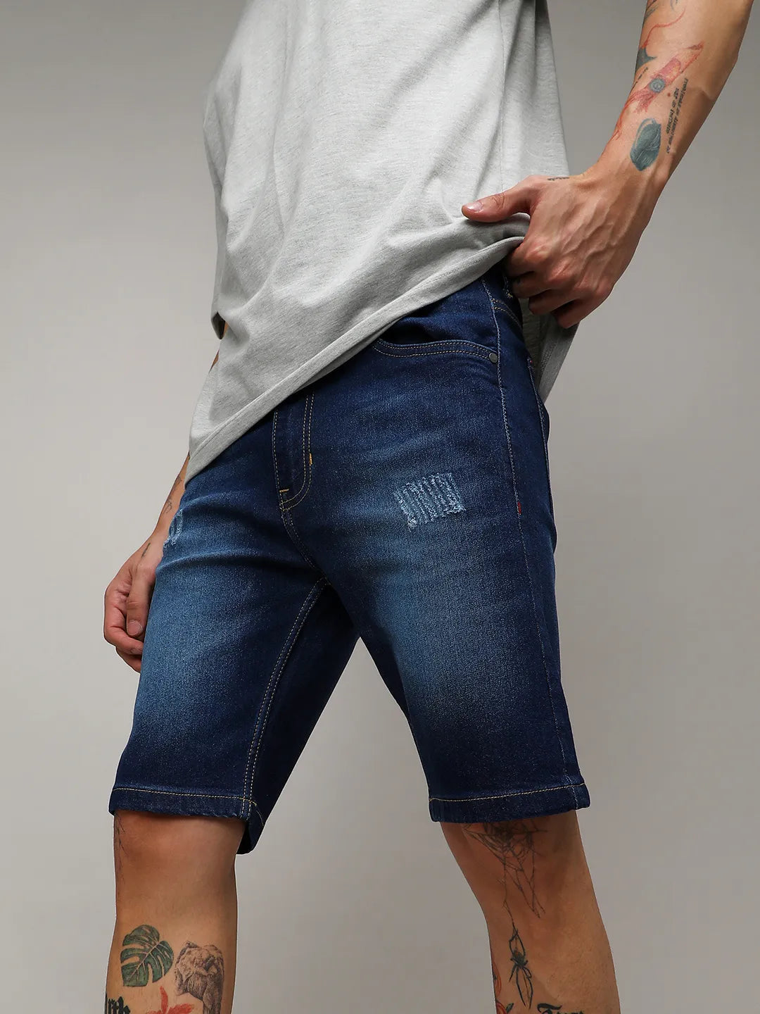 Campus Sutra Minimal Distressed Denim Shorts