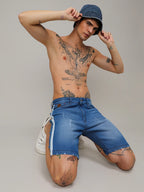 Campus Sutra Pencil Side-Striped Denim Shorts