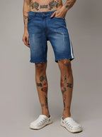 Campus Sutra Pencil Side-Striped Denim Shorts