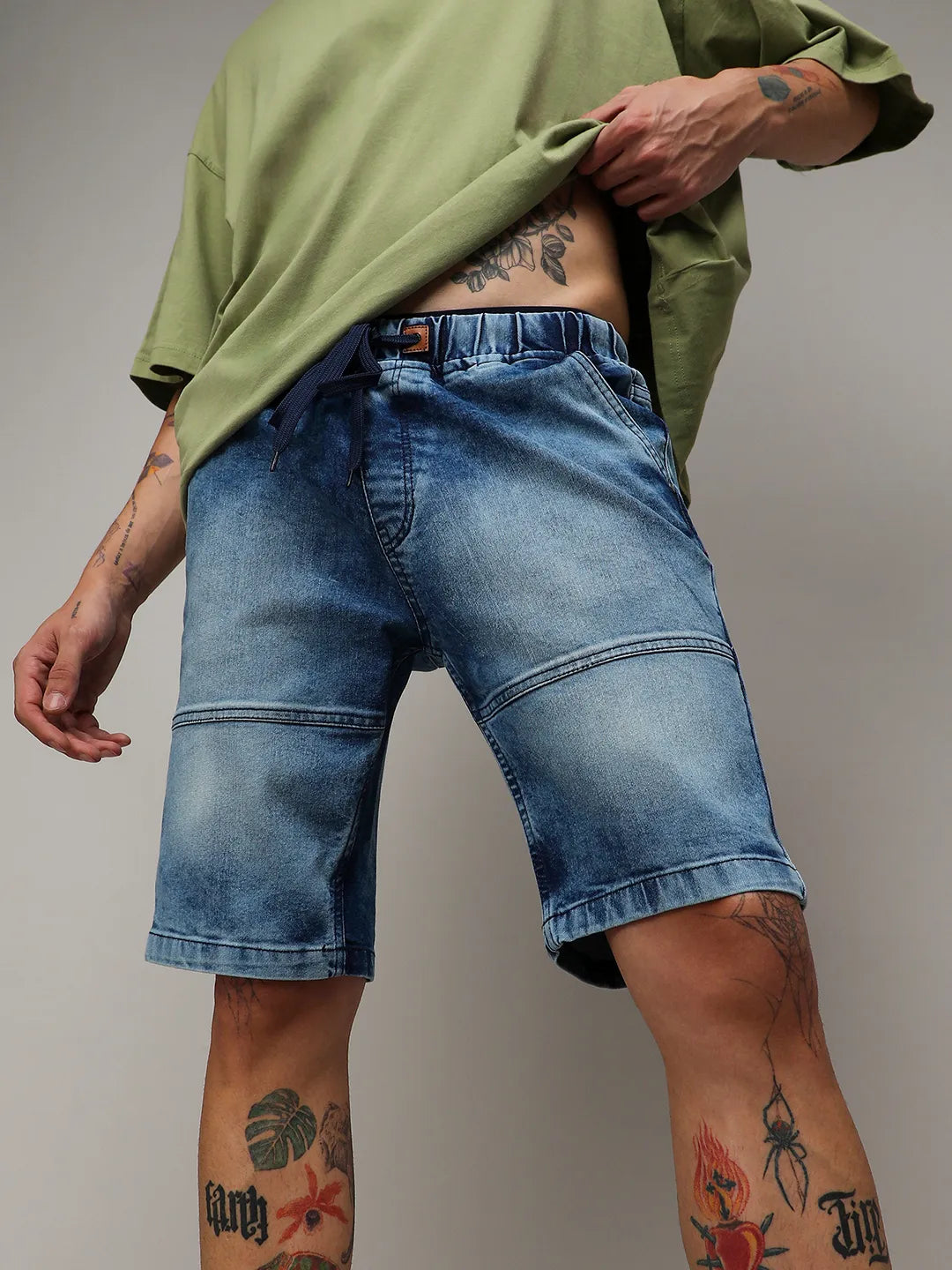 Campus Sutra Contrast Stitch Denim Shorts