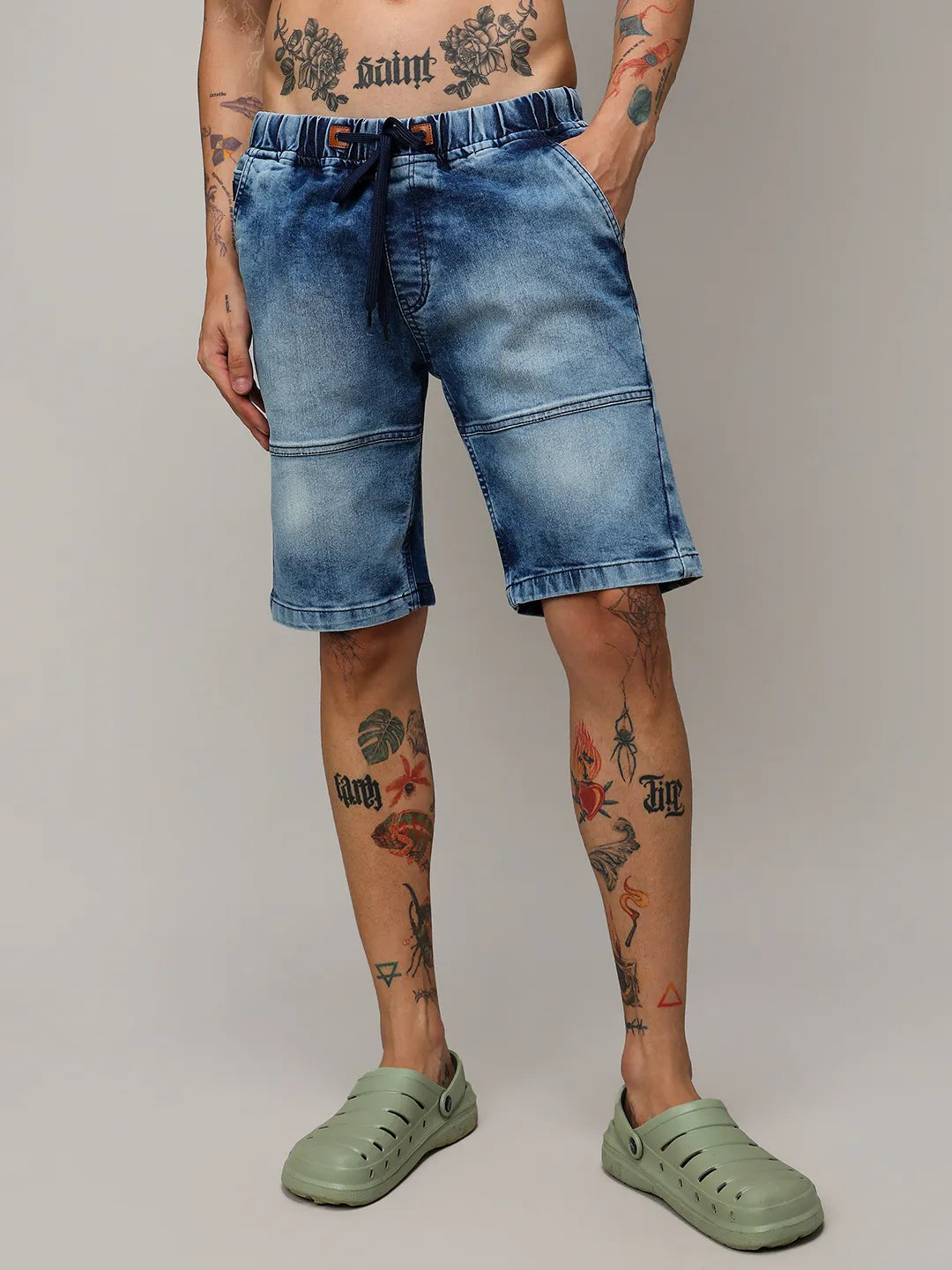 Campus Sutra Contrast Stitch Denim Shorts