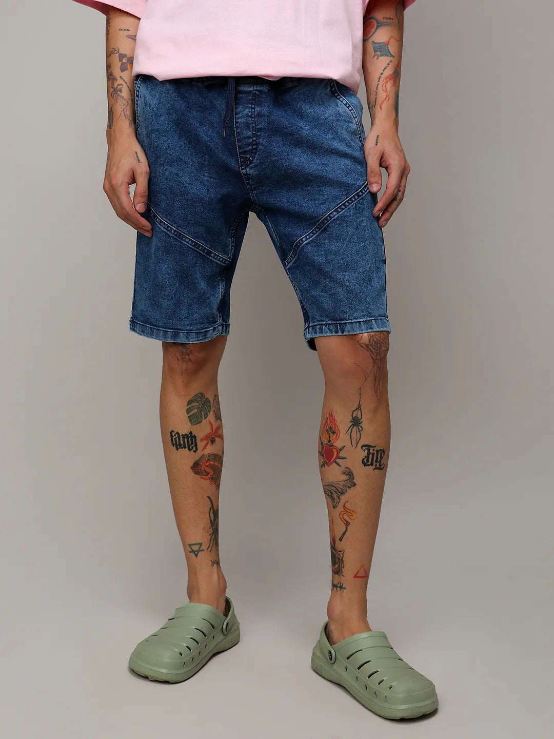 Campus Sutra Contrast Stitch Denim Shorts