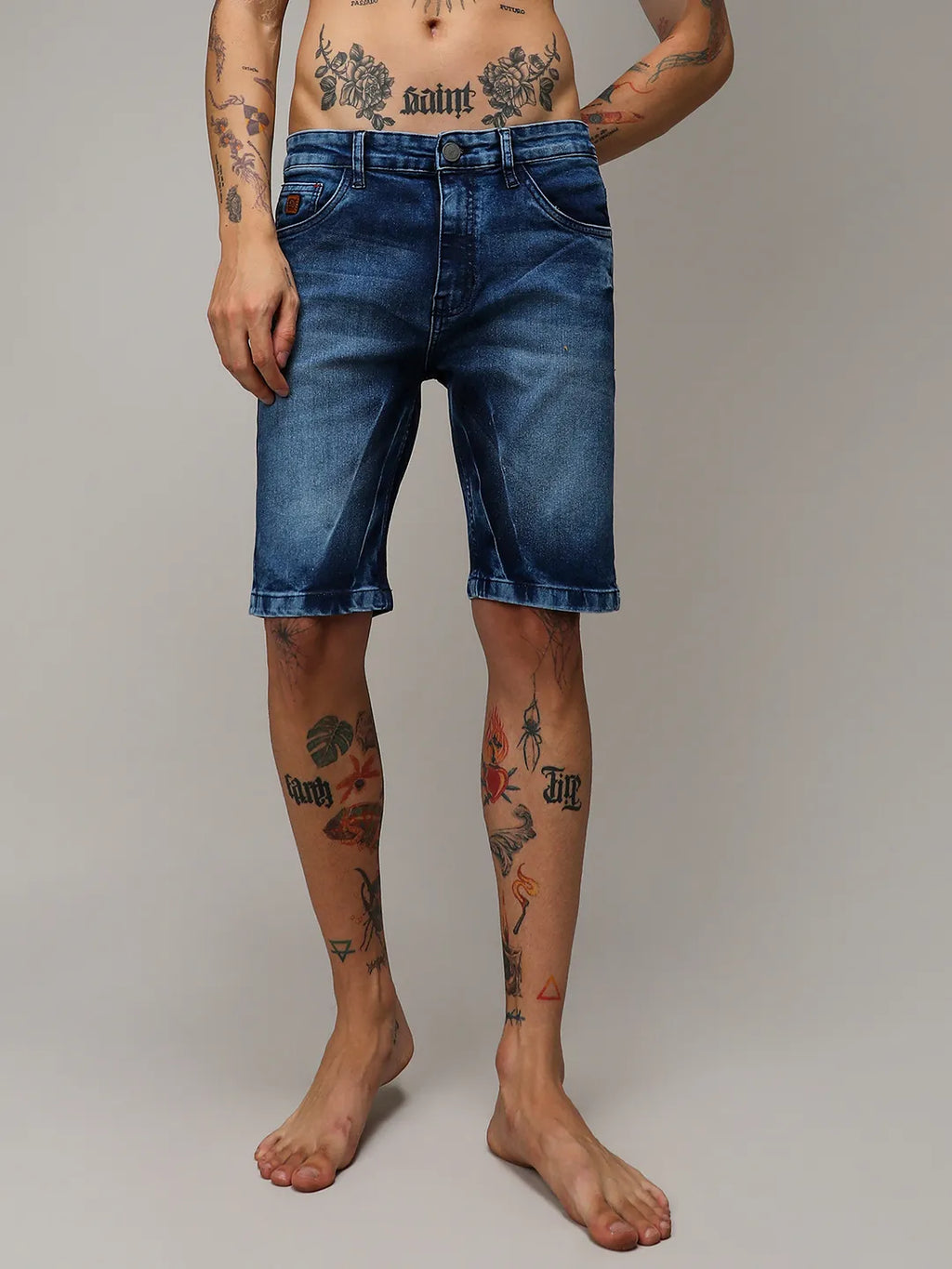 Campus Sutra Contrast Wash Denim Shorts