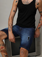 Campus Sutra Side Distressed Denim Shorts
