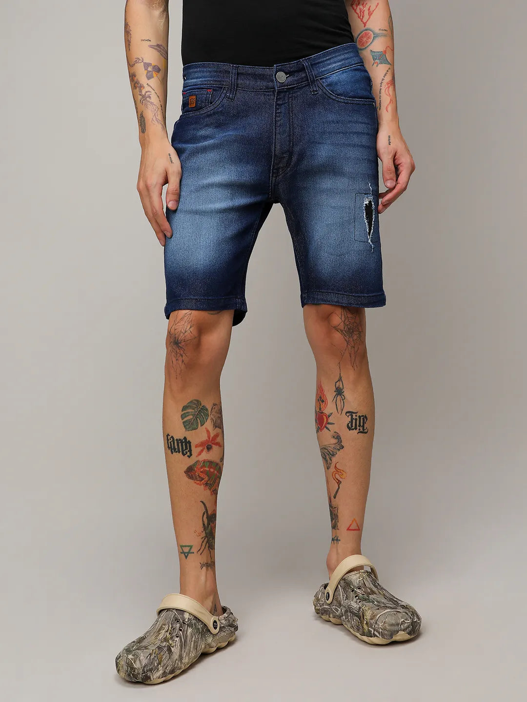 Campus Sutra Side Distressed Denim Shorts