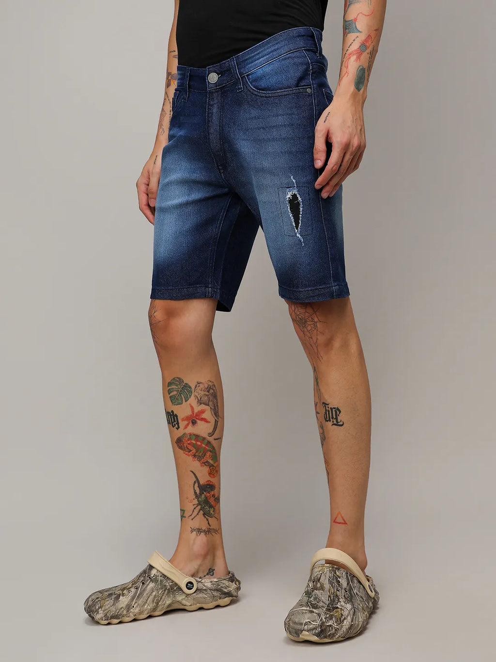 Campus Sutra Side Distressed Denim Shorts
