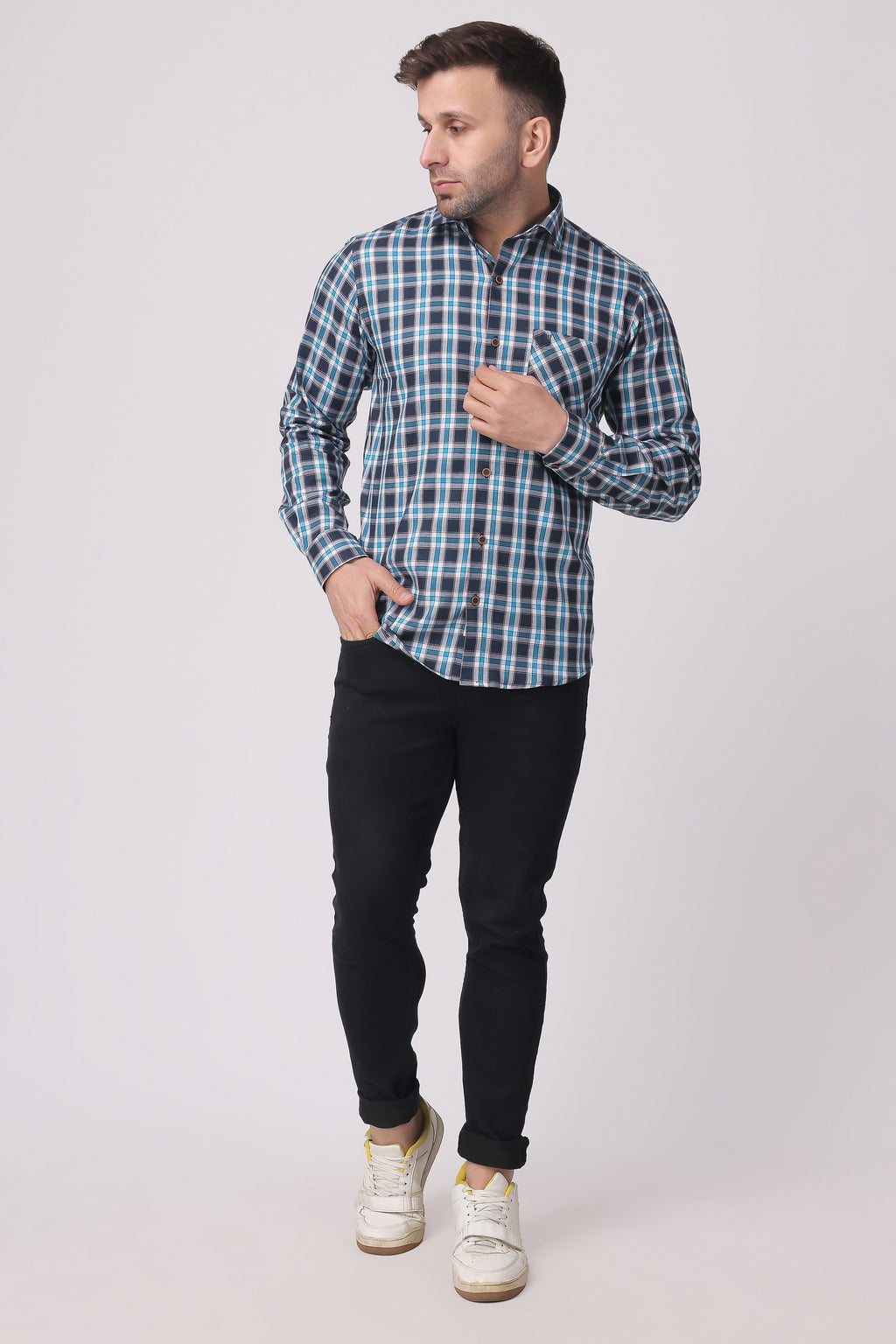 Stylox Regular Fit Full Sleeve Check Casual Shirt For Men's