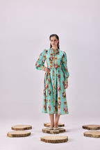 SAMMYUKK Vintage Floral Stripe Button-Up Maxi Shirtdress