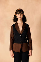 SAMMYUKK Colorblock Two-Button Blazer Jacket - CINNAMON