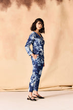 SAMMYUKK Tie and Dye Chambray Coat & Pant Co-Ord Set - MOODY BLUE