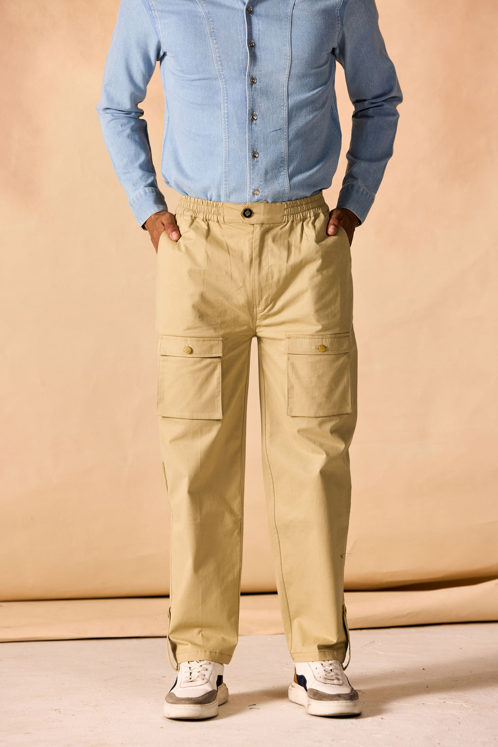 SAMMYUKK Banded Elastic Waist Cargo Pants - Dried Moss