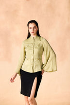 SAMMYUKK Gold Piped Trim Bell Sleeves Shirt - Tarragon Green