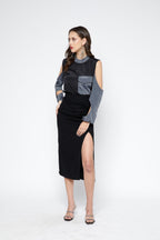SAMMYUKK Two-Tone Cut-out Sleeves Top - Black Beauty