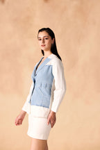 SAMMYUKK Panelled Denim & Twill Structured Jacket - ICE WASHED DENIM